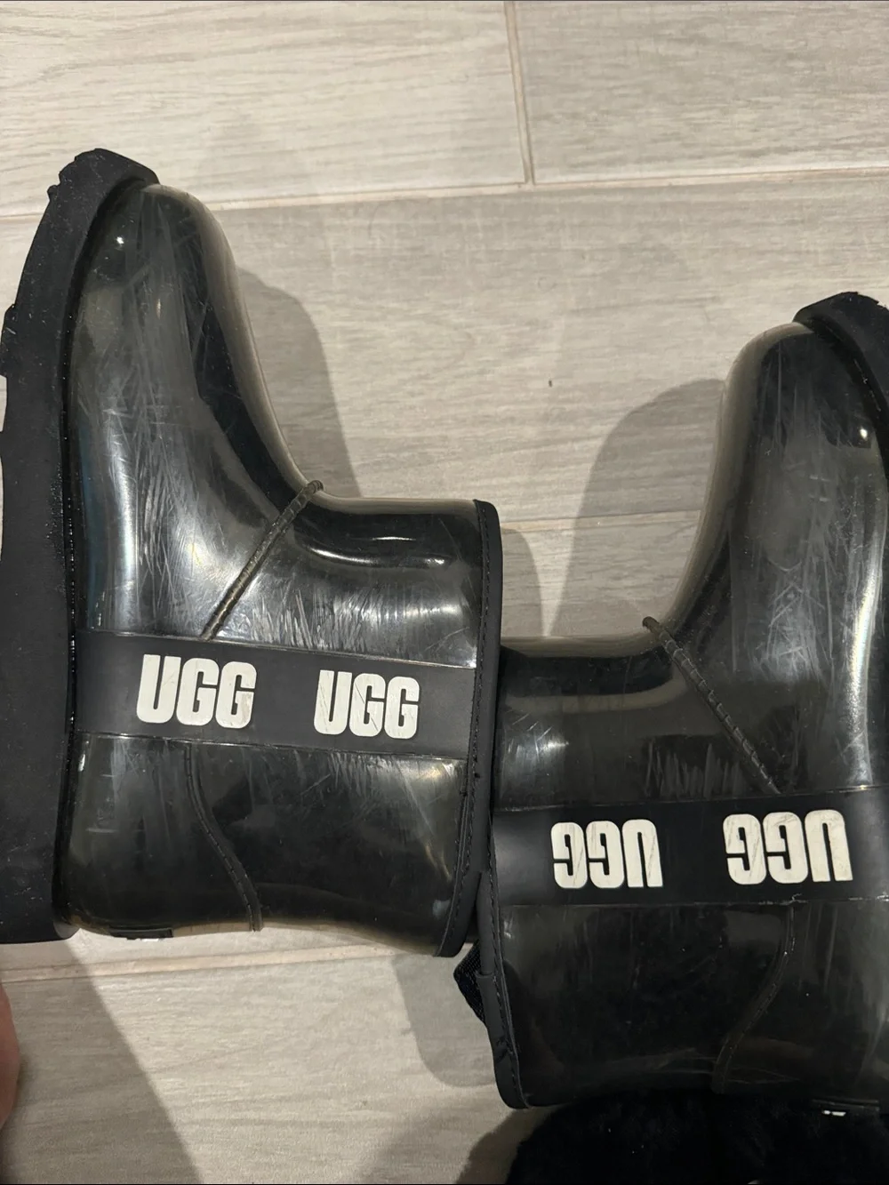 UGG Kids Black Faux Fur Slide Sandals